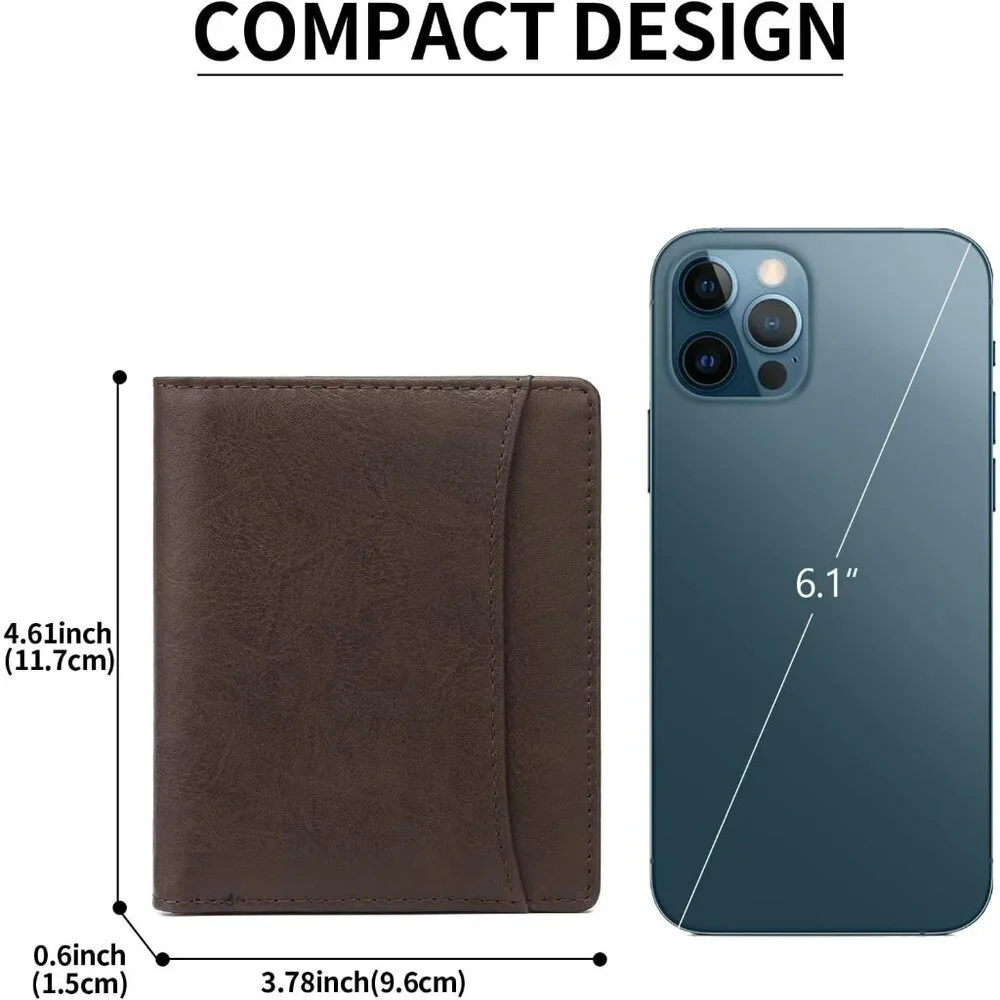 Men's A01 Brown Genuine Leather Minimalist Wallets Card Zipper Coin Pocket